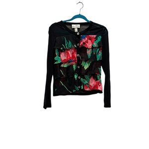 Joseph Ribkoff Black Long-Sleeve Floral Ruffle Cardigan